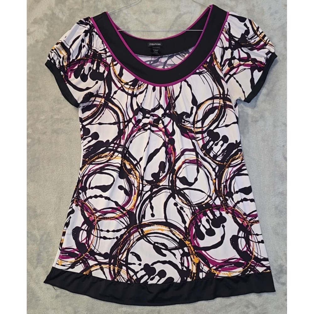 Maurices Shirt Womens L White A-Line Top Artwear All Over Print Abstract Stretch